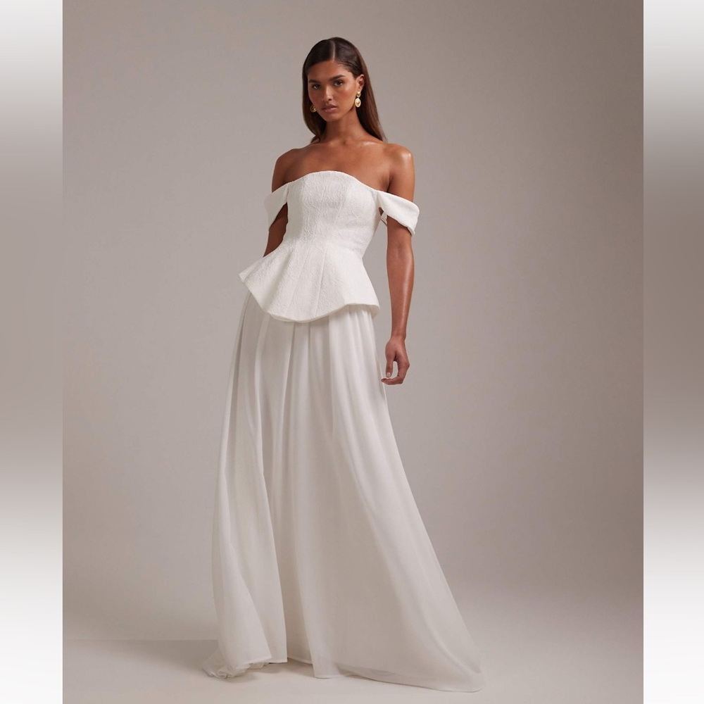 ASOS White Strapless Peplum Evening Gown